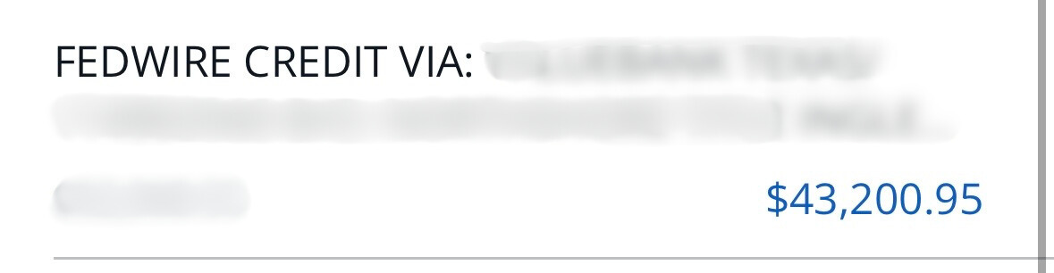 Wire deposit 43,200.95